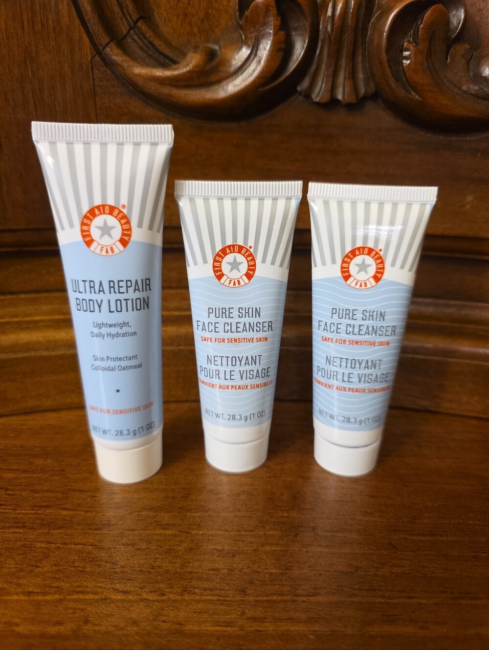 First Aid Beauty Ultra Repair Body Lotion, 1oz & 2x Pure Skin Face Cleanser, 1oz